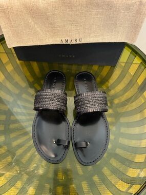 Amanu Black Braided Leather Slide Sandals for Women